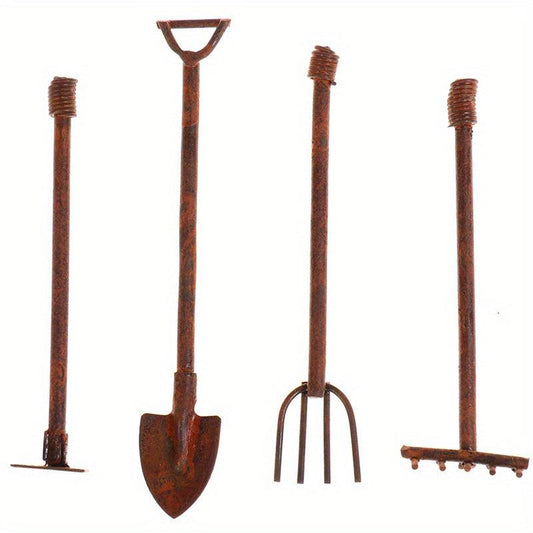 1:12 Dollhouse Metal Gardening Tools Set - Shovels & Pitchfork