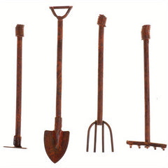 1:12 Dollhouse Metal Gardening Tools Set - Shovels & Pitchfork