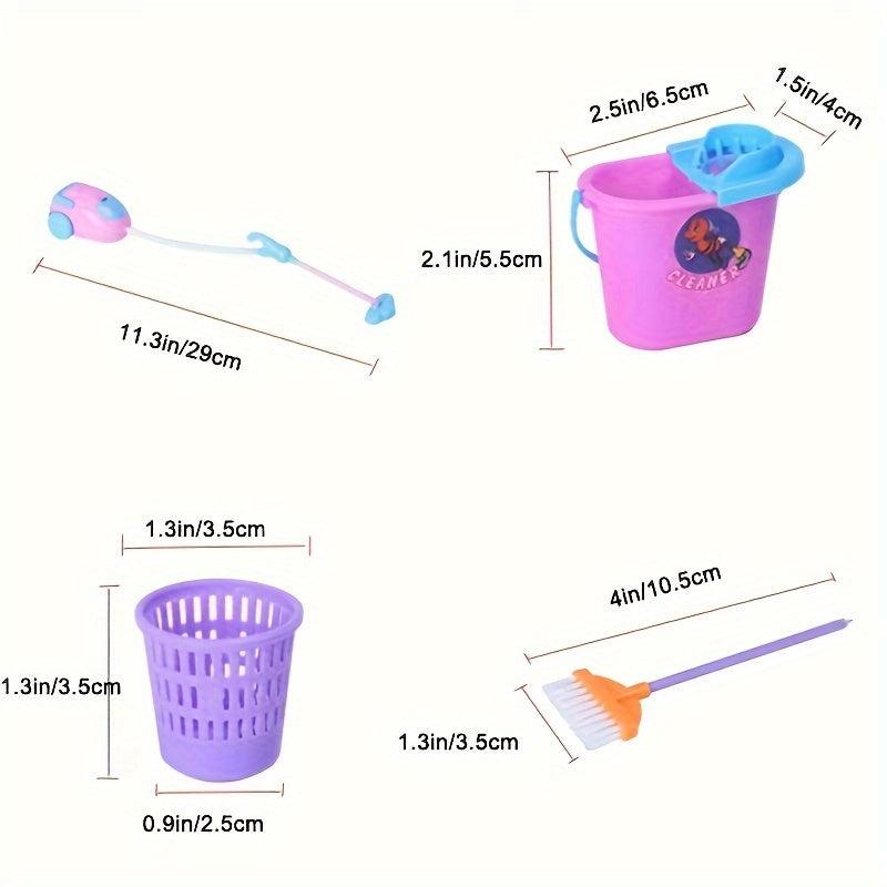 9pcs Doll Cleaning Tools Set Broom Bucket Dollhouse Furniture Decor