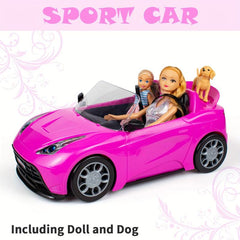 4pcs Doll Toys Cars 2 Seater Convertible Princess Doll Sports Car
