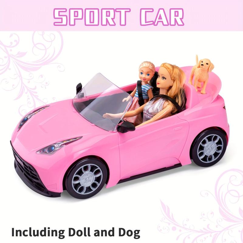 4pcs Doll Toys Cars 2 Seater Convertible Princess Doll Sports Car