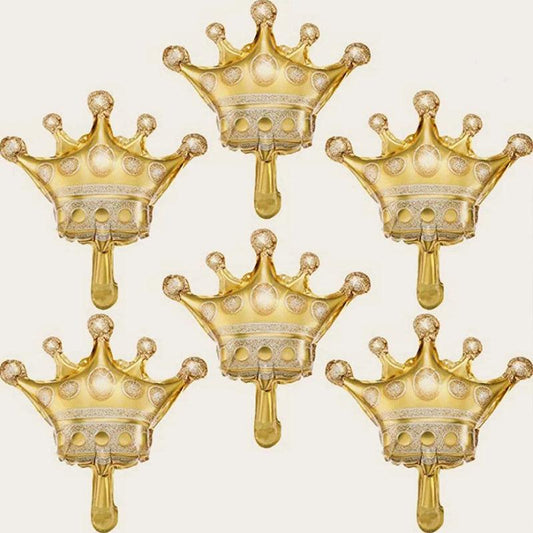 6Pcs Golden Crown Balloons for Weddings & Birthdays