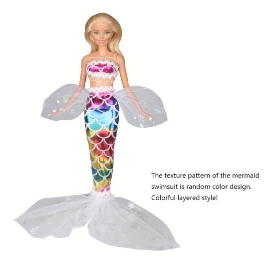 Colorful Mermaid Swimsuit Set for Dolls - Summer Beach Bathing Clothes