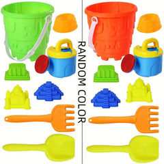 Kids Beach Toy Set with Bucket, Rake, Shovel, Molds, Water Bottle