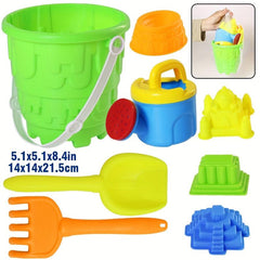 Kids Beach Toy Set with Bucket, Rake, Shovel, Molds, Water Bottle