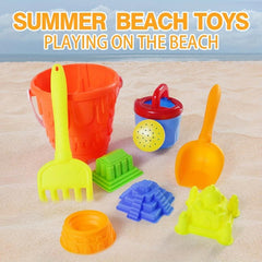 Kids Beach Toy Set with Bucket, Rake, Shovel, Molds, Water Bottle