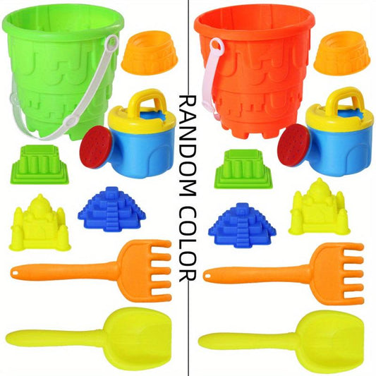 Kids Beach Toy Set with Bucket, Rake, Shovel, Molds, Water Bottle
