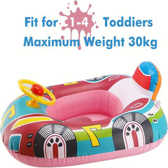 Kids Inflatable Pool Float with Steering Wheel & Horn for Toddlers Age 1-4