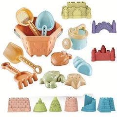 Beach Toys For Kids 19-Piece Set Sand Toys Bucket Can Rake Shovel Molds & Bag