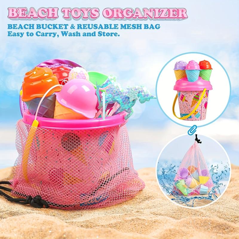 Kids Beach Toys Set Sand Bucket Shovels Collapsible Sand Toys with Bag