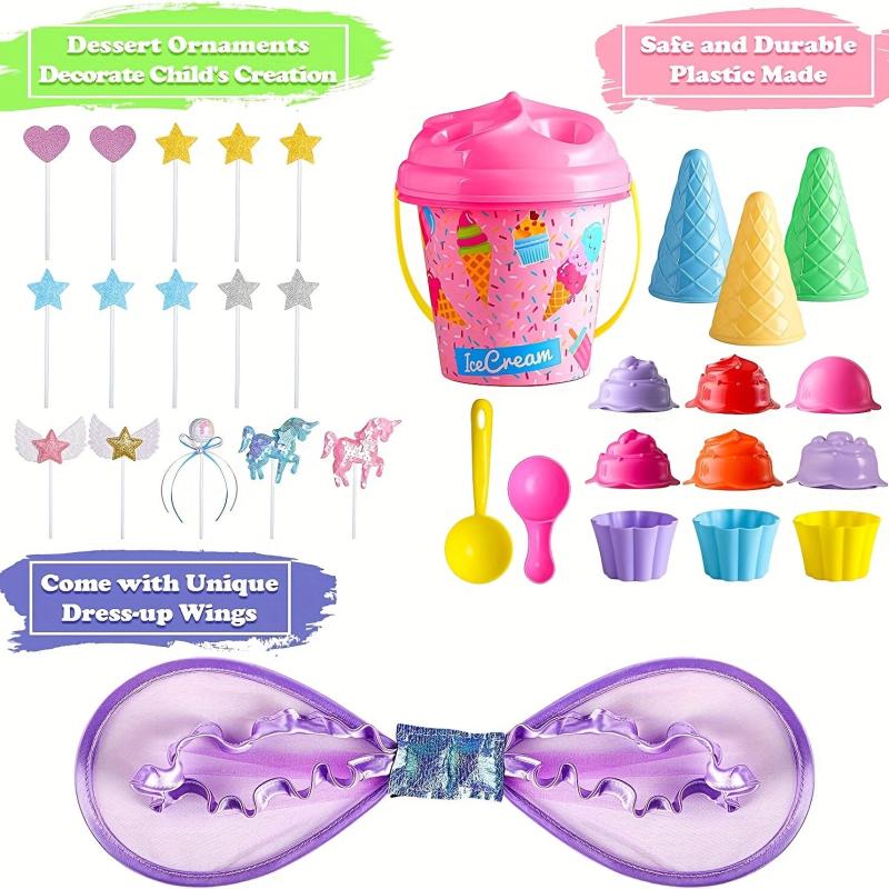 Kids Beach Toys Set Sand Bucket Shovels Collapsible Sand Toys with Bag