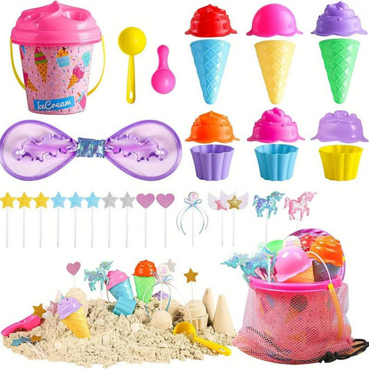 Kids Beach Toys Set Sand Bucket Shovels Collapsible Sand Toys with Bag