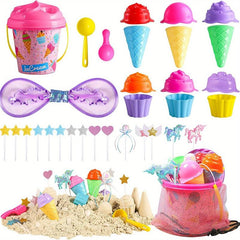 Kids Beach Toys Set Sand Bucket Shovels Collapsible Sand Toys with Bag