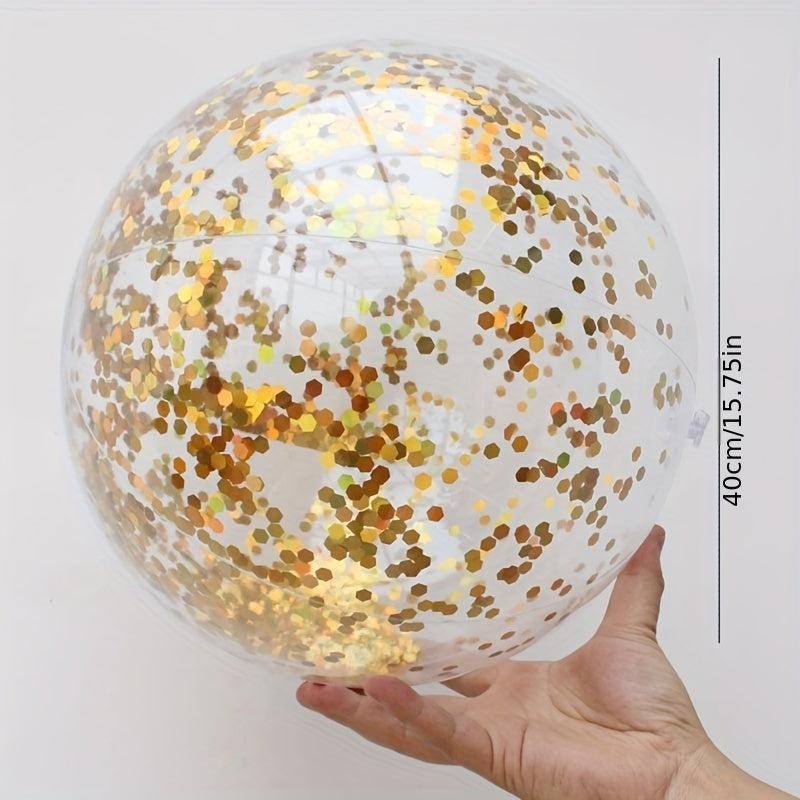 Inflatable Glitter Beach Ball Toy for Pool Party Outdoor Fun