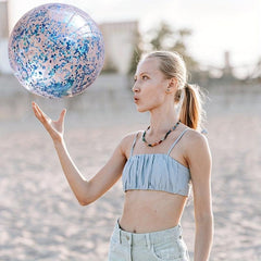 Inflatable Glitter Beach Ball Toy for Pool Party Outdoor Fun