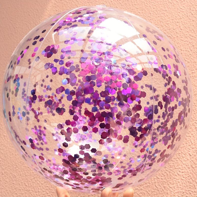 Inflatable Glitter Beach Ball Toy for Pool Party Outdoor Fun