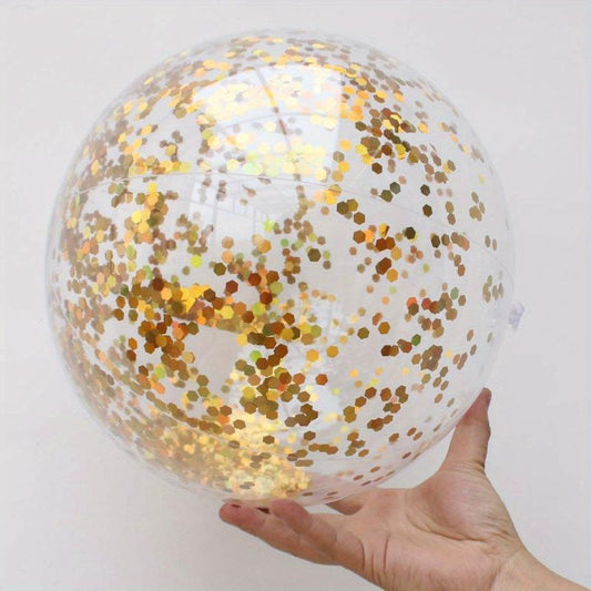 Inflatable Glitter Beach Ball Toy for Pool Party Outdoor Fun