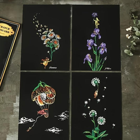 4pcs Rainbow Scratch Art Paper Painting Kit for Adults
