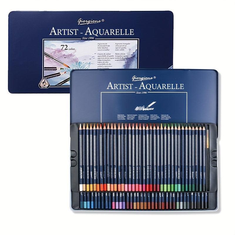 72Pcs Water Soluble Colored Pencils Set with Iron Case