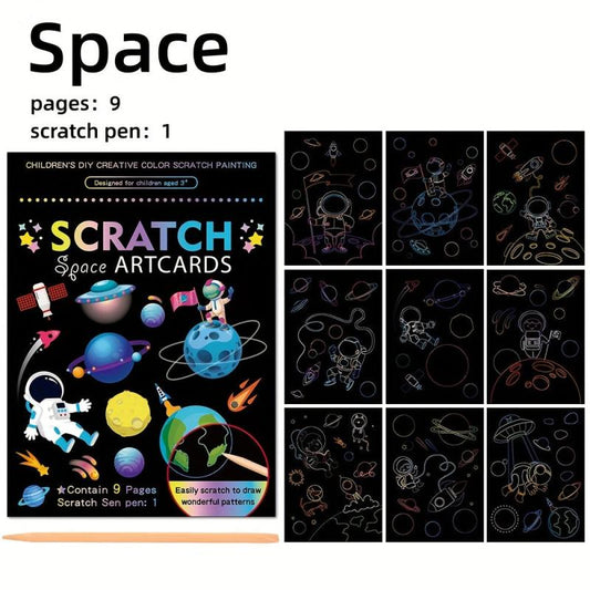 9pcs Scratch Art Paper Rainbow Scratch Paper Painting Kit 19x14cm