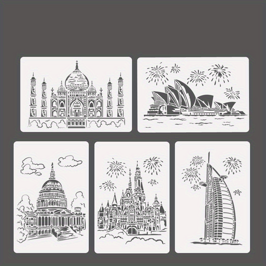 5pcs A4 Lacy Ruler Painting Template DIY Manual Graffiti Architectural Series