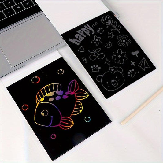 Rainbow Scratch Paper Set Magic Art Craft Supplies Painting Mat DIY Toy