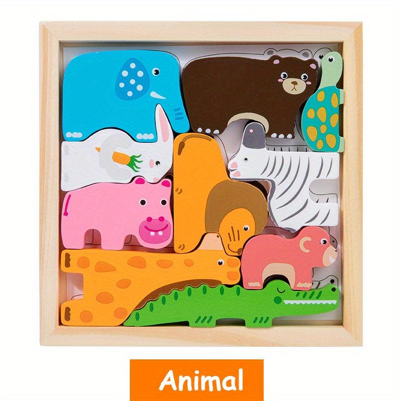 3D Wooden Animal Puzzles Building Blocks Toys