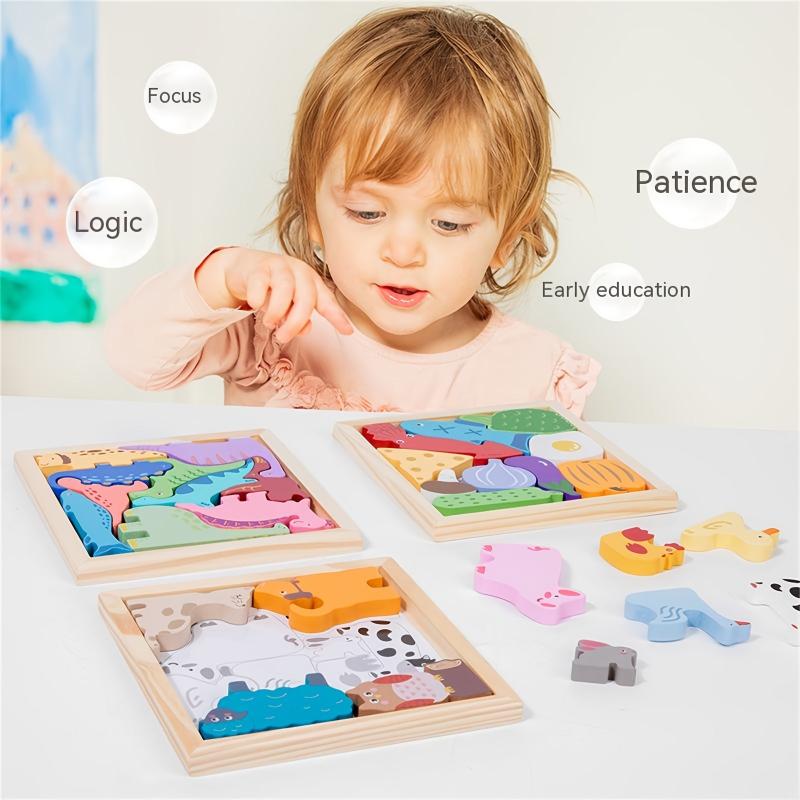 3D Wooden Animal Puzzles Building Blocks Toys