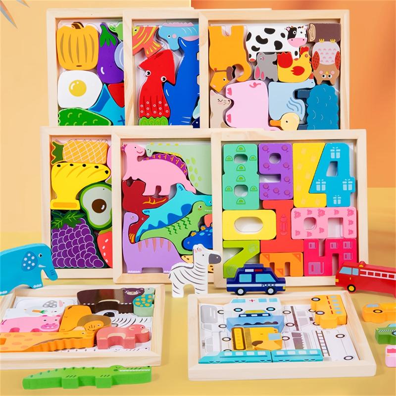 3D Wooden Animal Puzzles Building Blocks Toys