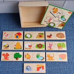 Montessori Wooden Puzzle Box Animals And Food