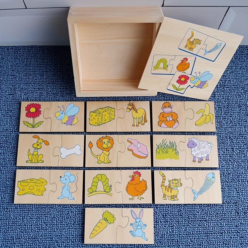 Montessori Wooden Puzzle Box Animals And Food