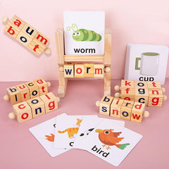 Wooden Rotating Letter Puzzle Building Blocks Short Vowel Spelling Words Gift