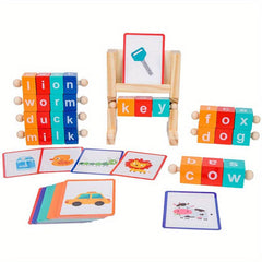 Wooden Rotating Letter Puzzle Building Blocks Short Vowel Spelling Words Gift