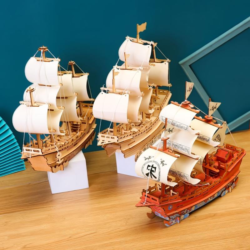 3D Wooden Pirate Ship Puzzle DIY Adult Toy Model Decoration