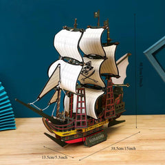 3D Wooden Pirate Ship Puzzle DIY Adult Toy Model Decoration
