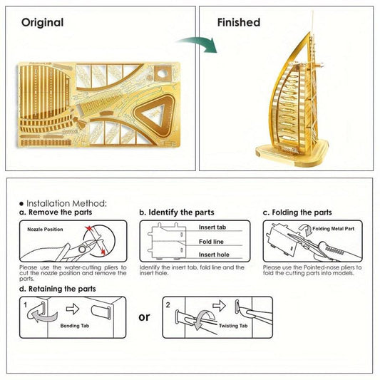 Dubai Sailboat Hotel 3D Metal Jigsaw Puzzle Panel Brass Version