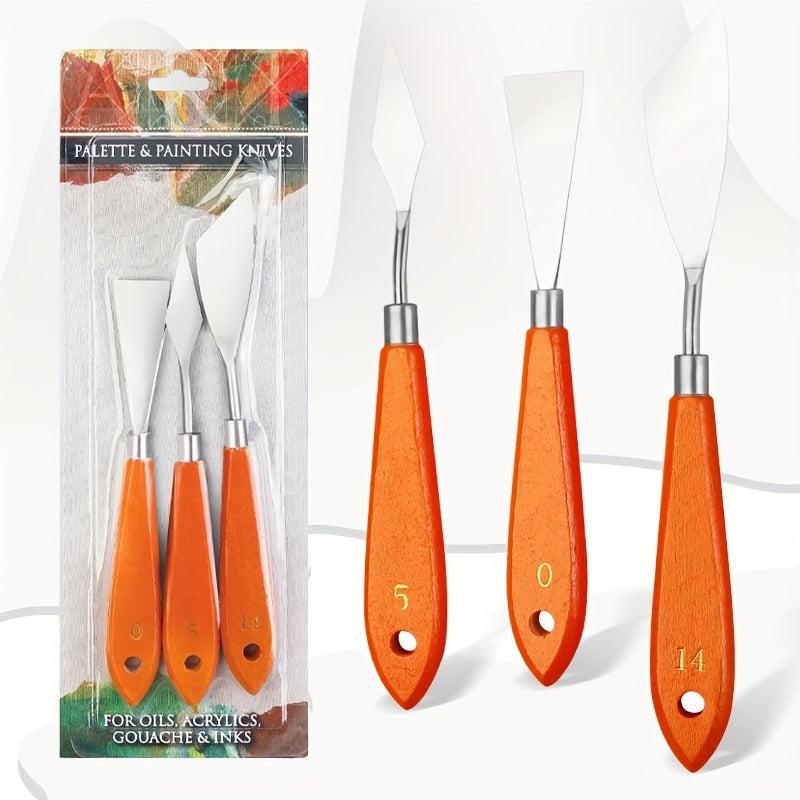 3 Pcs Painting Set Wooden Handle Gouache Acrylic Paint Tools