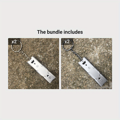 Outdoor Portable High Decibel Keychain Whistle Stainless Steel Double Pipe