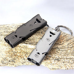 Outdoor Portable High Decibel Keychain Whistle Stainless Steel Double Pipe
