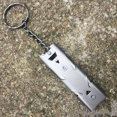 Outdoor Portable High Decibel Keychain Whistle Stainless Steel Double Pipe