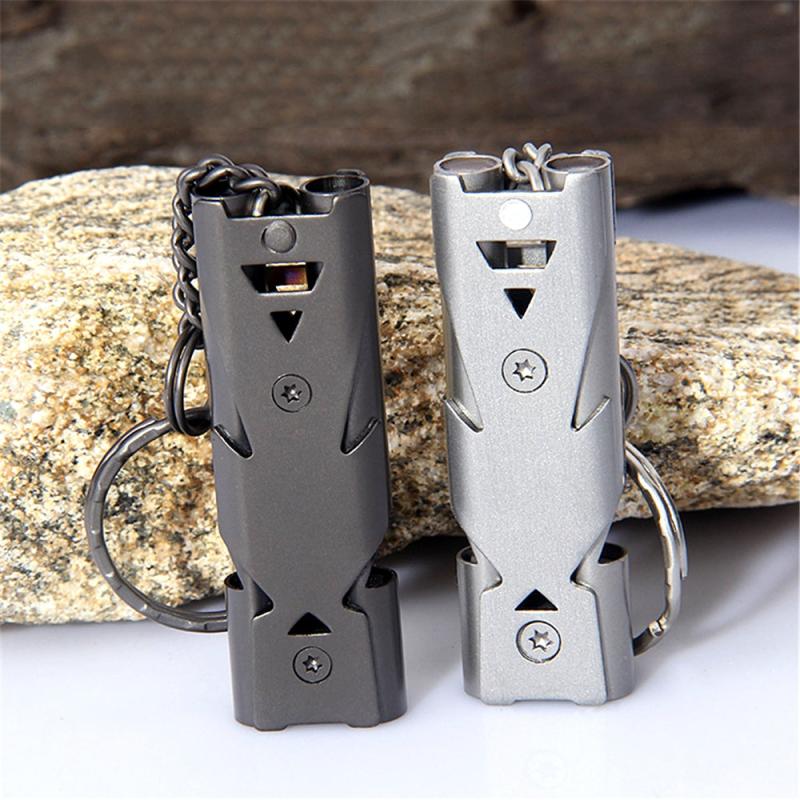 Outdoor Portable High Decibel Keychain Whistle Stainless Steel Double Pipe