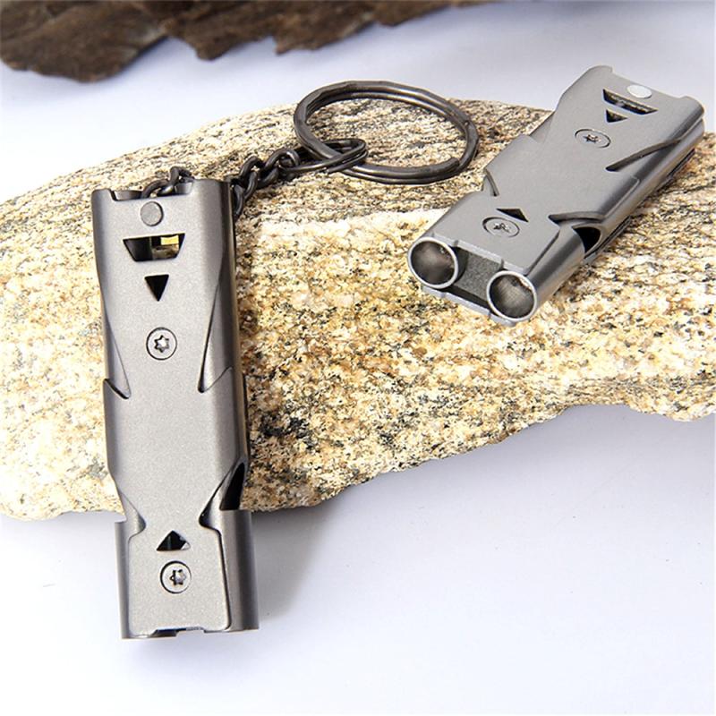 Outdoor Portable High Decibel Keychain Whistle Stainless Steel Double Pipe