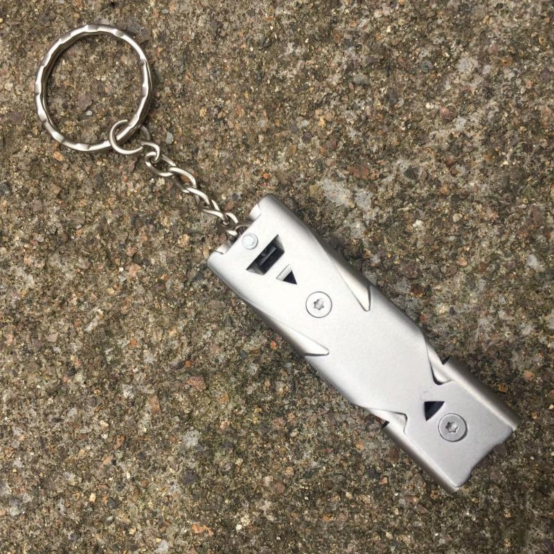Outdoor Portable High Decibel Keychain Whistle Stainless Steel Double Pipe