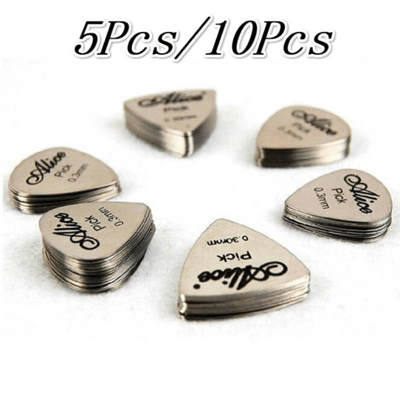 5/10pcs Metal Guitar Pick 0.3mm Thin Silver Bass Ukelele Picks