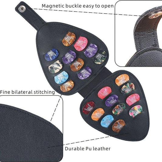 Plectrum Holder Case 22 Picks PU Leather Portable Pick Storage Bag