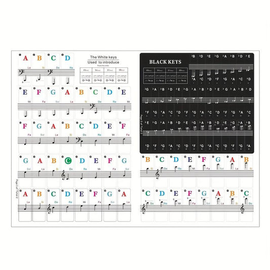 Piano Keyboard Stickers - 88 61 54 49 37 Keys - Large Letter Piano