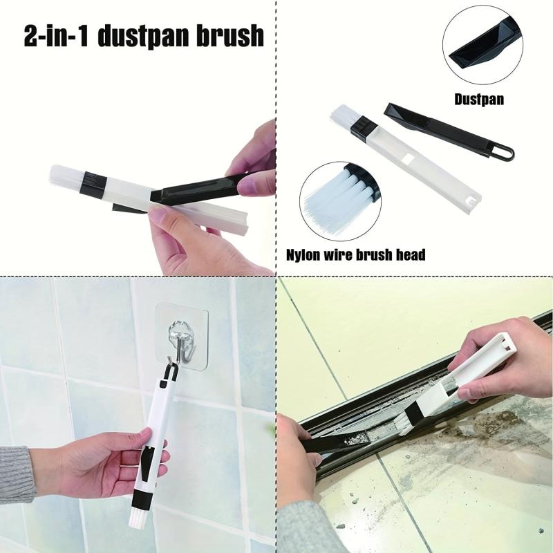 2-in-1 Window Groove & Keyboard Cleaning Brush with Dustpan