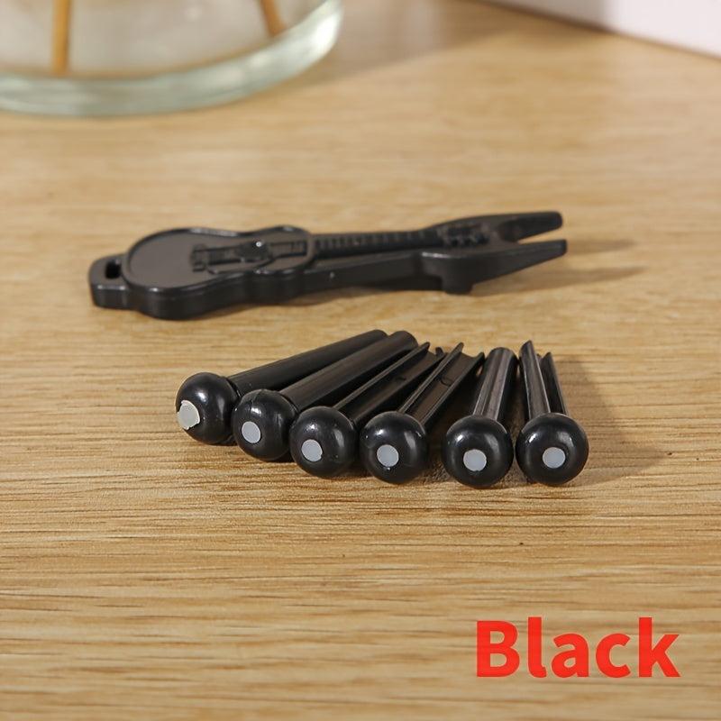 6pc Plastic Guitar Bridge Pins Set with Puller Tool for Easy String Replacement