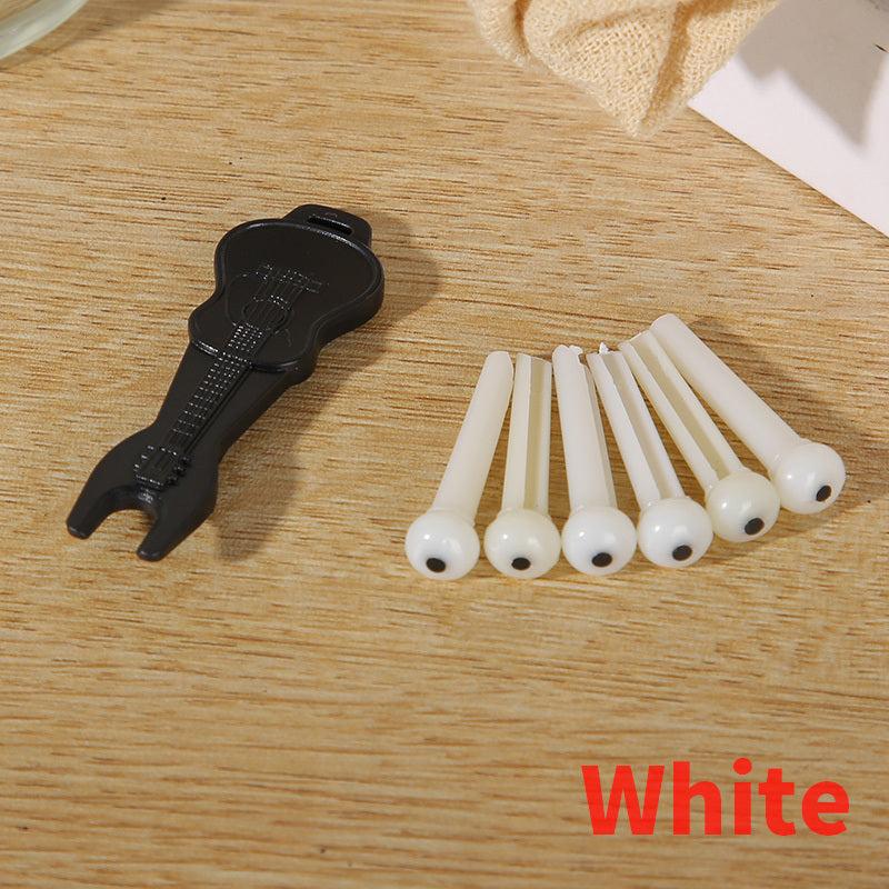 6pc Plastic Guitar Bridge Pins Set with Puller Tool for Easy String Replacement