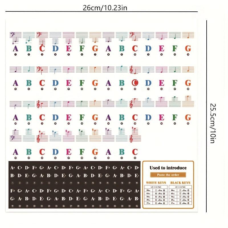Piano Keyboard Sticker Set w/ Staff Notation & Note Markings - Self Study